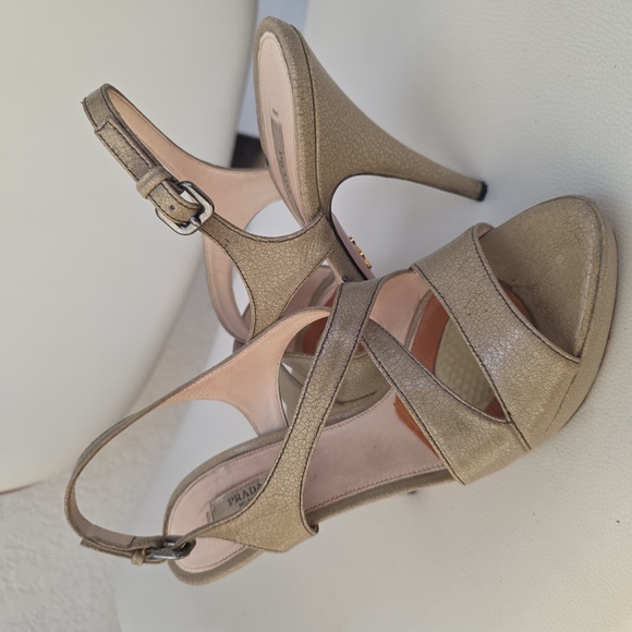 Prada Shoes - Prada Gold Strappy Heels